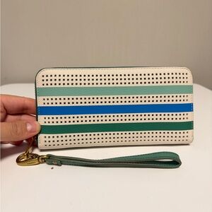 Fossil Caroline RFID Zip Around Wallet Green Stripe